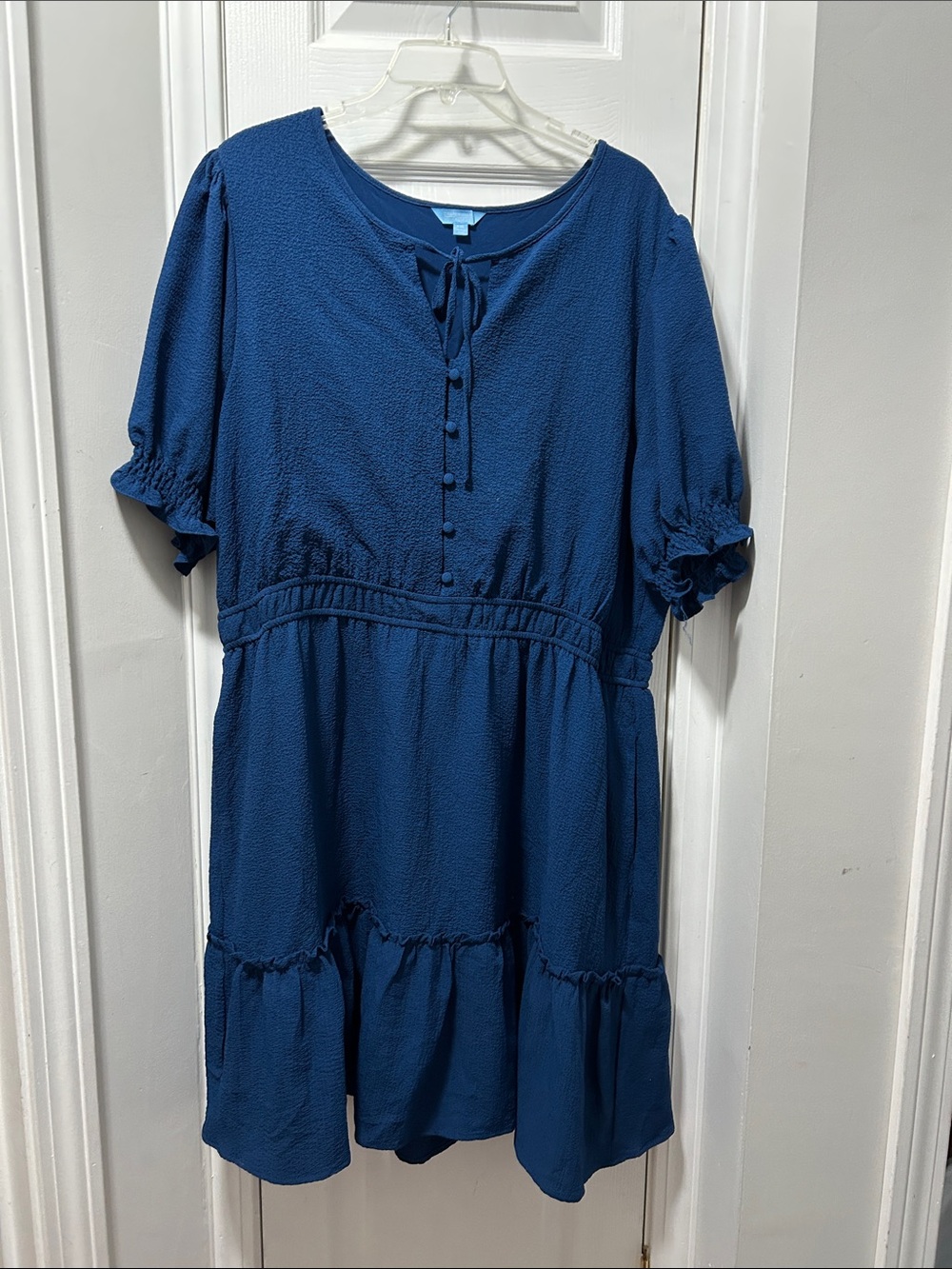 Draper James Navy Blue Tiered Short-Sleeve Dress